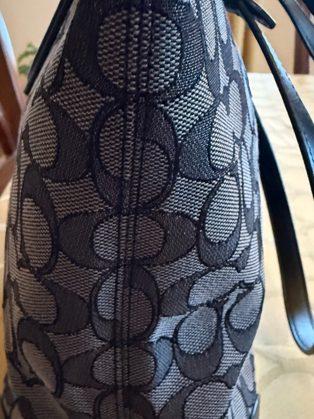 LIKE NEW COACH Monogram Canvas Tote in Gray and Black - Picture 4 of 7